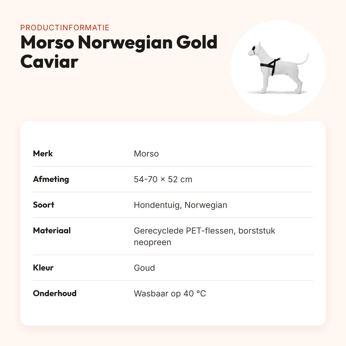 Morso hondentuig Norwegian Gold Caviar goud 54-70 x 52 cm – gerecycled – productinformatie