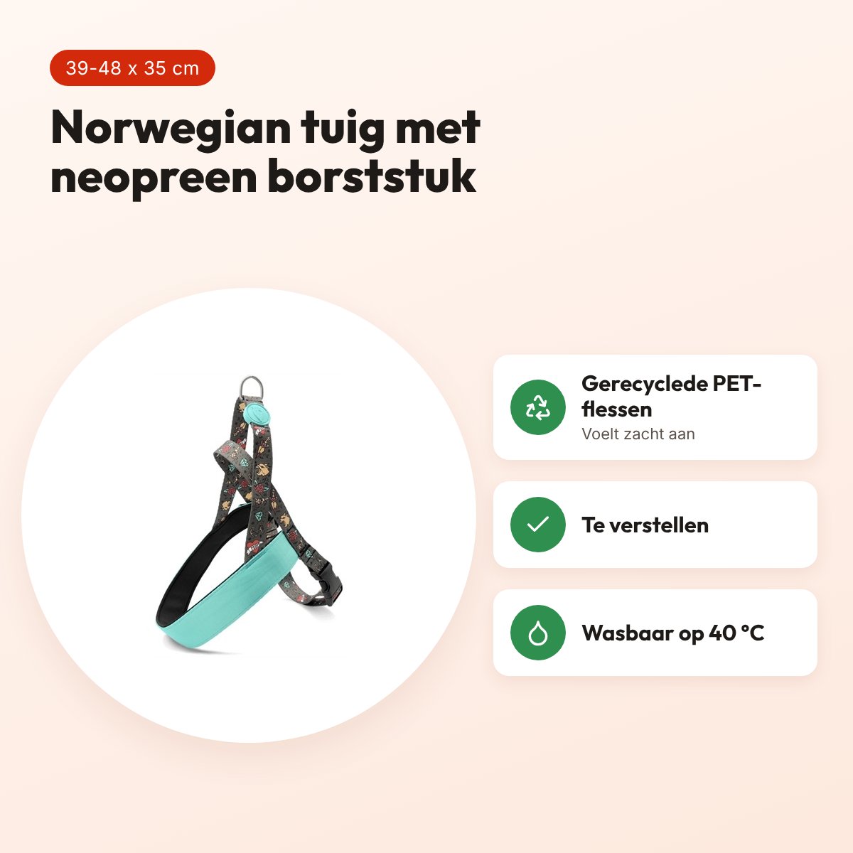 Morso hondentuig Norwegian Ink Tank groen 39-48 x 35 cm – gerecycled – voordelen