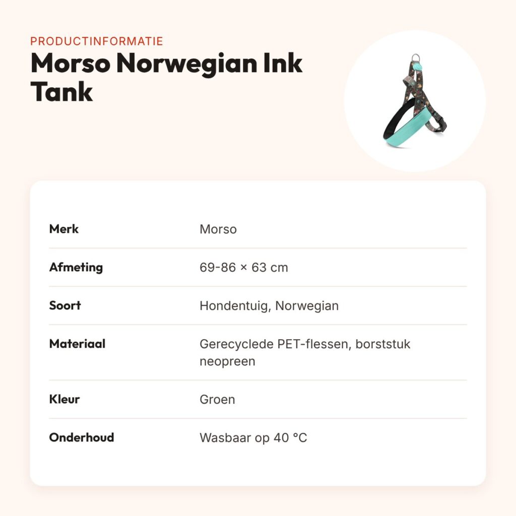 Morso hondentuig Norwegian Ink Tank groen 69-86 x 63 cm – gerecycled – productinformatie