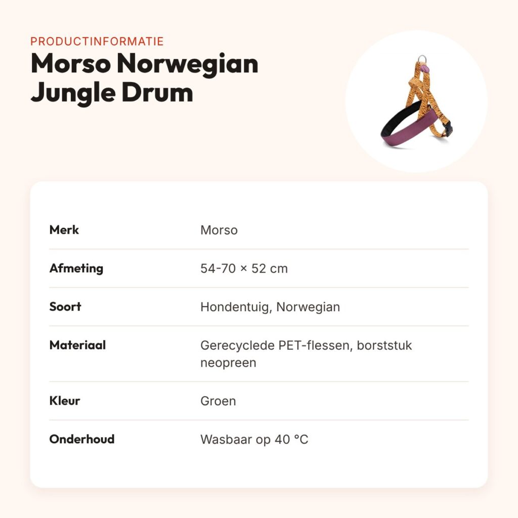 Morso hondentuig Norwegian Jungle Drum groen 54-70 x 52 cm – gerecycled – productinformatie