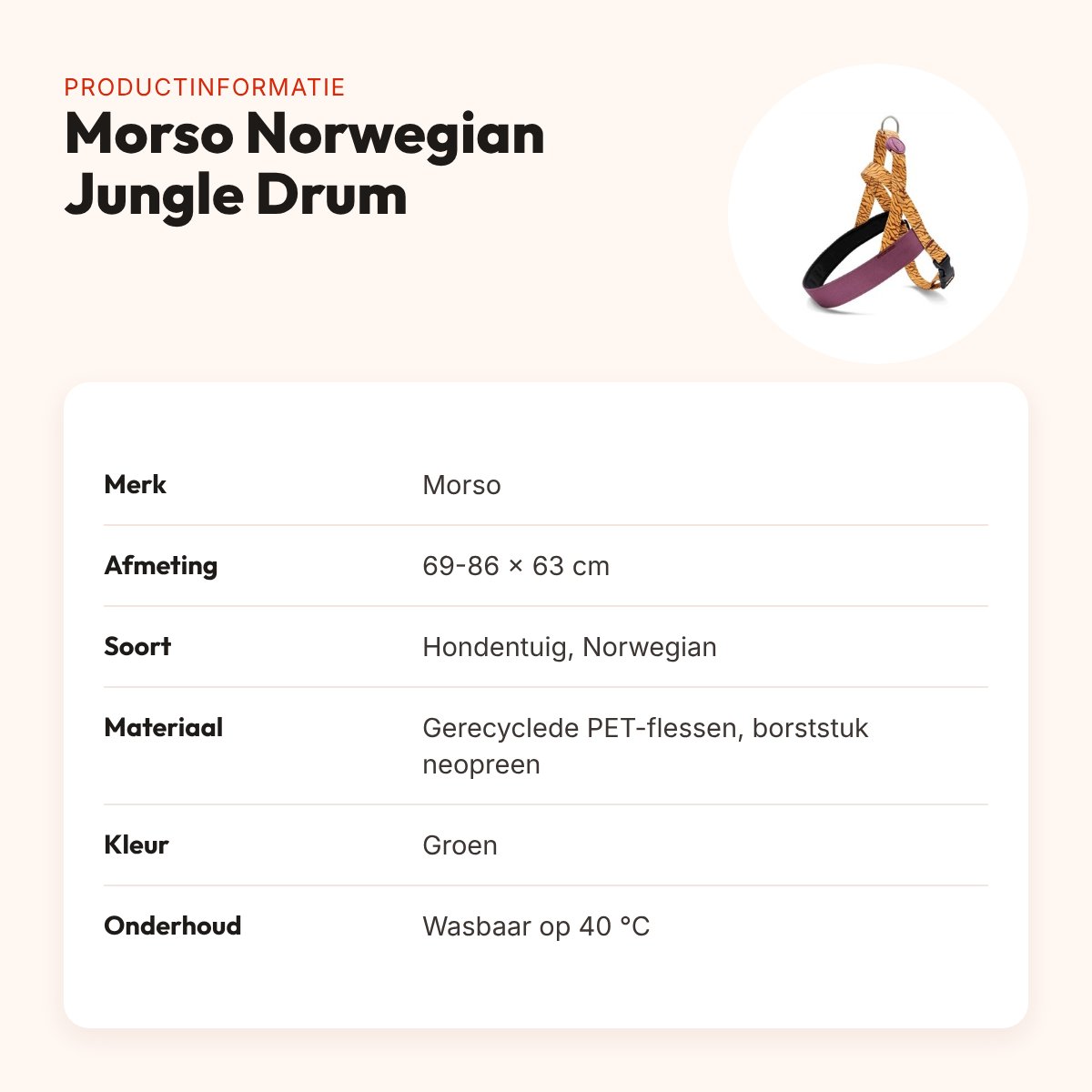 Morso hondentuig Norwegian Jungle Drum groen 69-86 x 63 cm – productinformatie