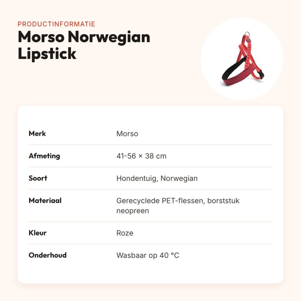 Morso hondentuig Norwegian Lipstick roze 41-56 x 38 cm – gerecycled – productinformatie
