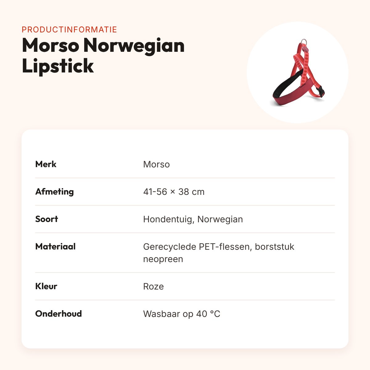 Morso hondentuig Norwegian Lipstick roze 41-56 x 38 cm – gerecycled – productinformatie