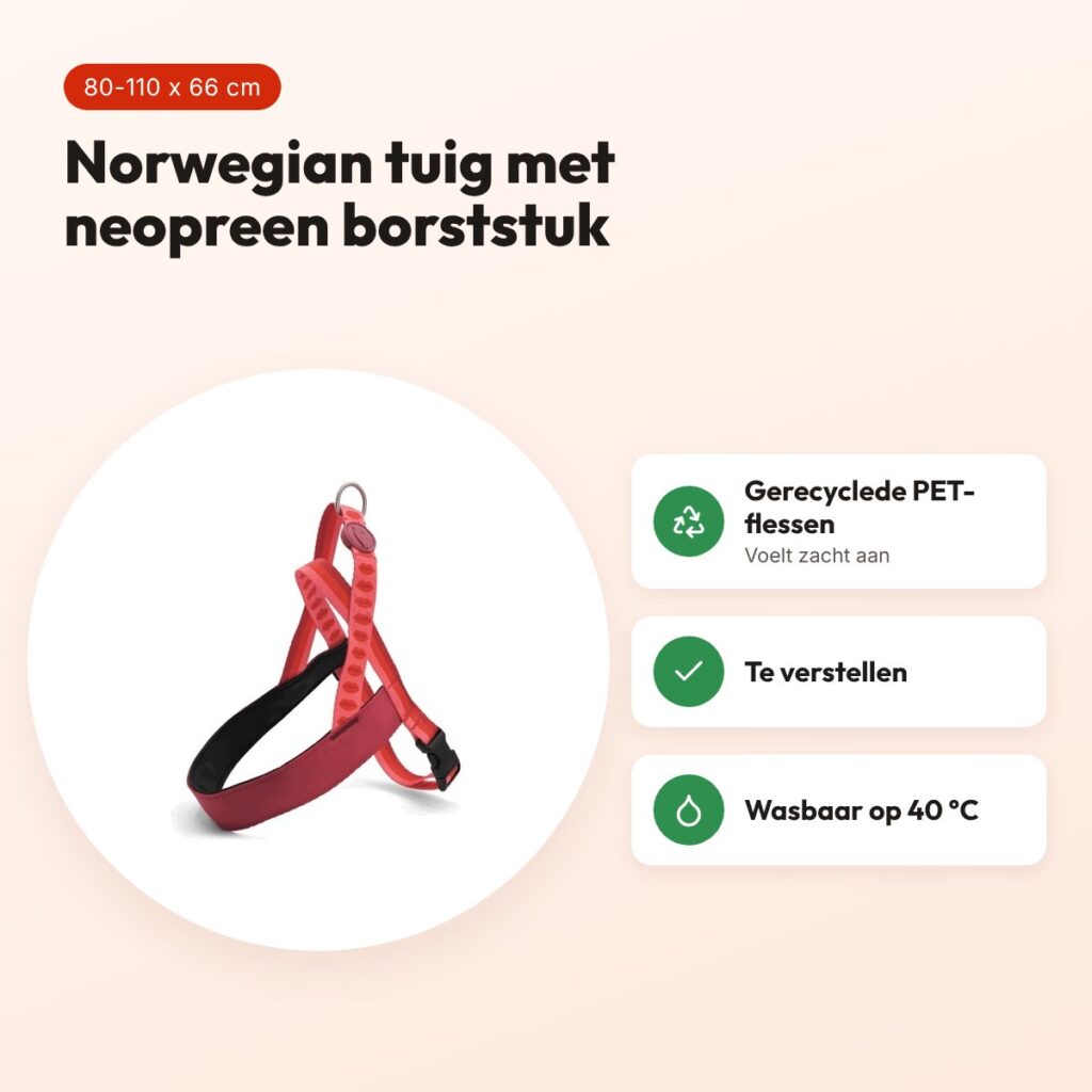 Morso hondentuig Norwegian Lipstick roze 80-110 x 66 cm – gerecycled – voordelen