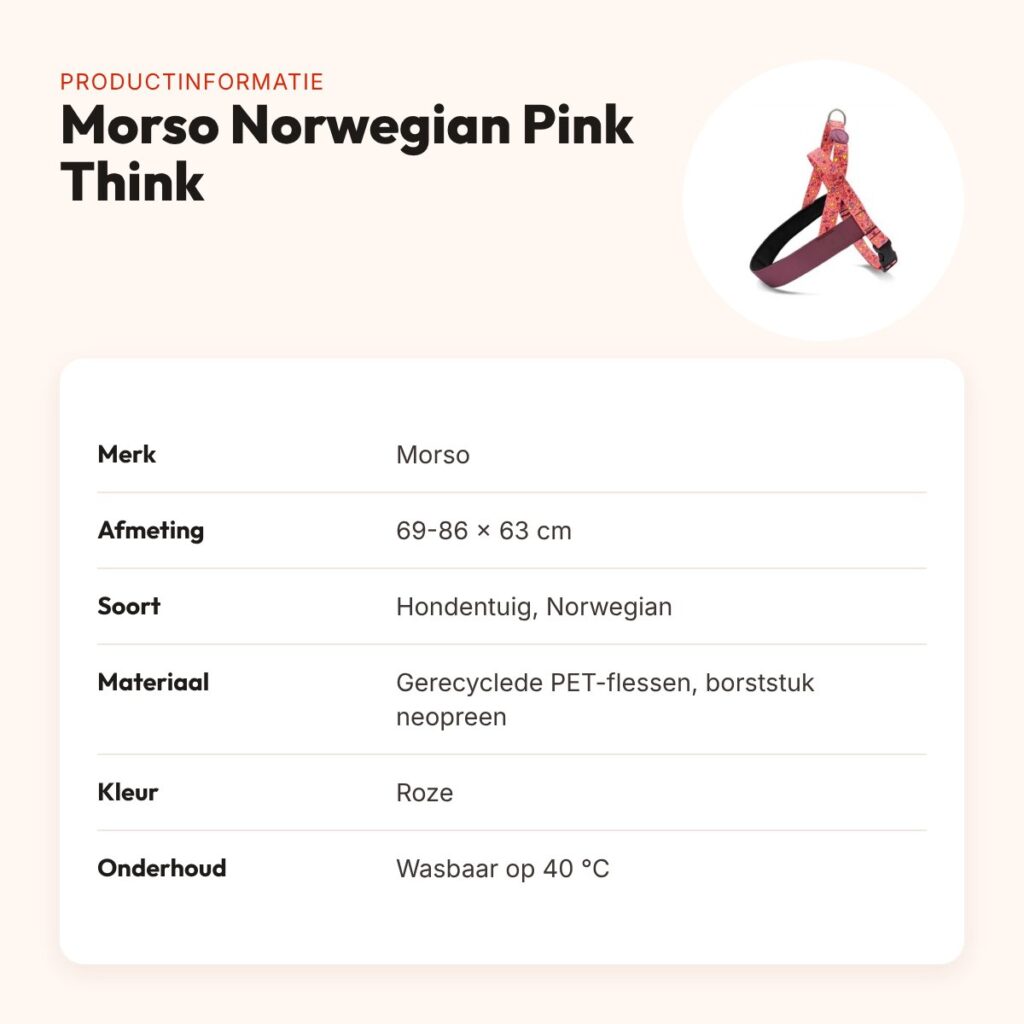 Morso hondentuig Norwegian Pink Think roze 69-86 x 63 cm – gerecycled – productinformatie