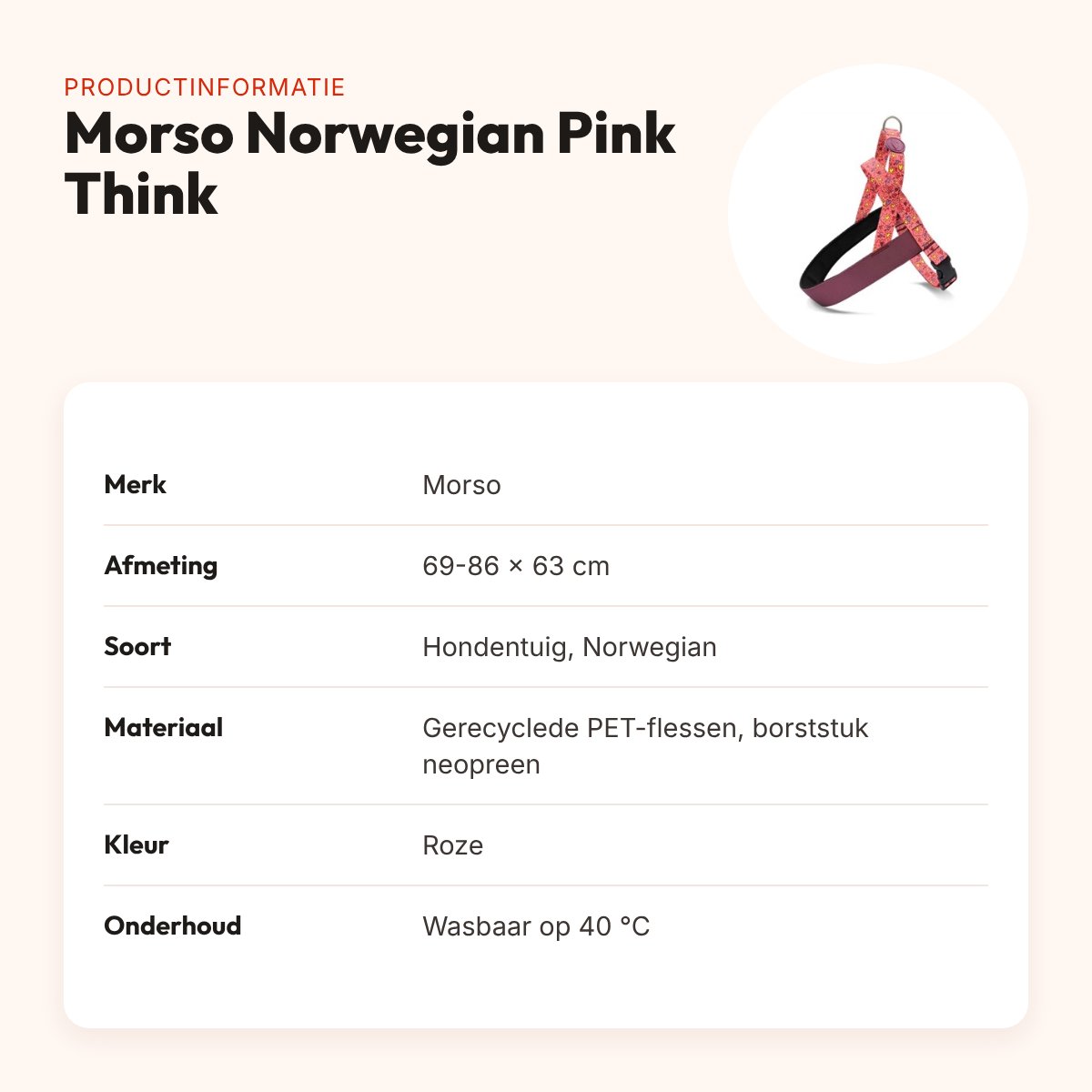 Morso hondentuig Norwegian Pink Think roze 69-86 x 63 cm – gerecycled – productinformatie