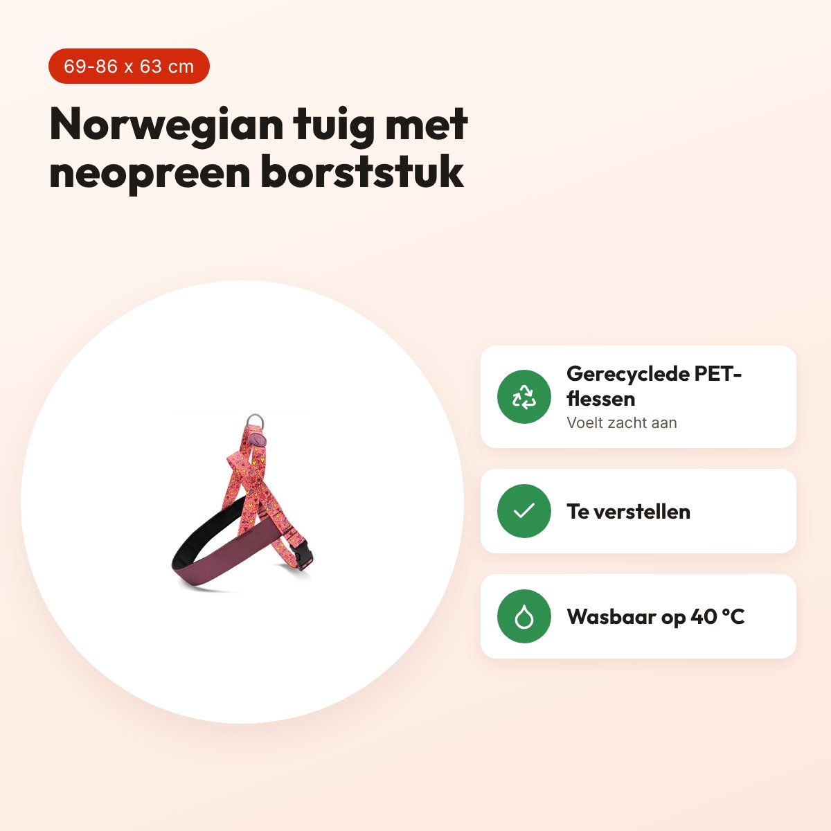 Morso hondentuig Norwegian Pink Think roze 69-86 x 63 cm – gerecycled – voordelen