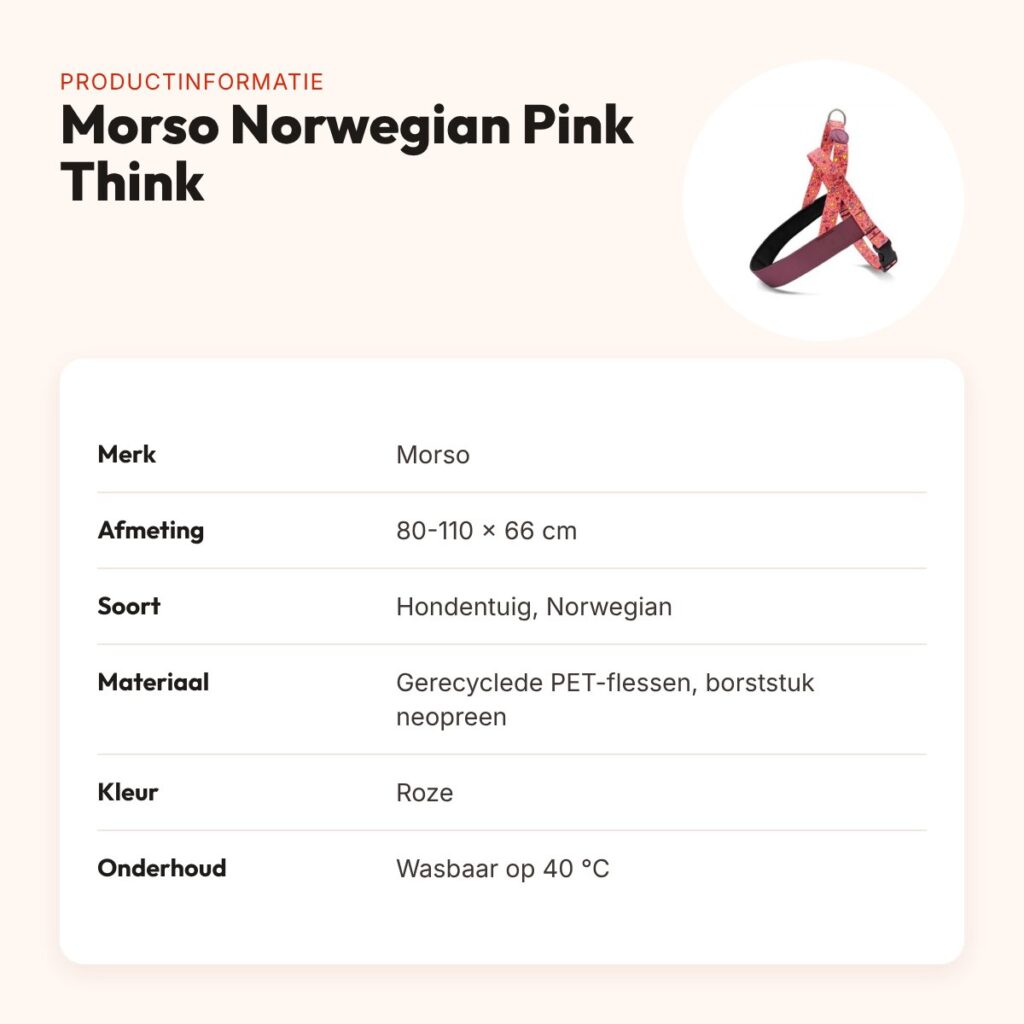 Morso hondentuig Norwegian Pink Think roze 80-110 x 66 cm – gerecycled – productinformatie