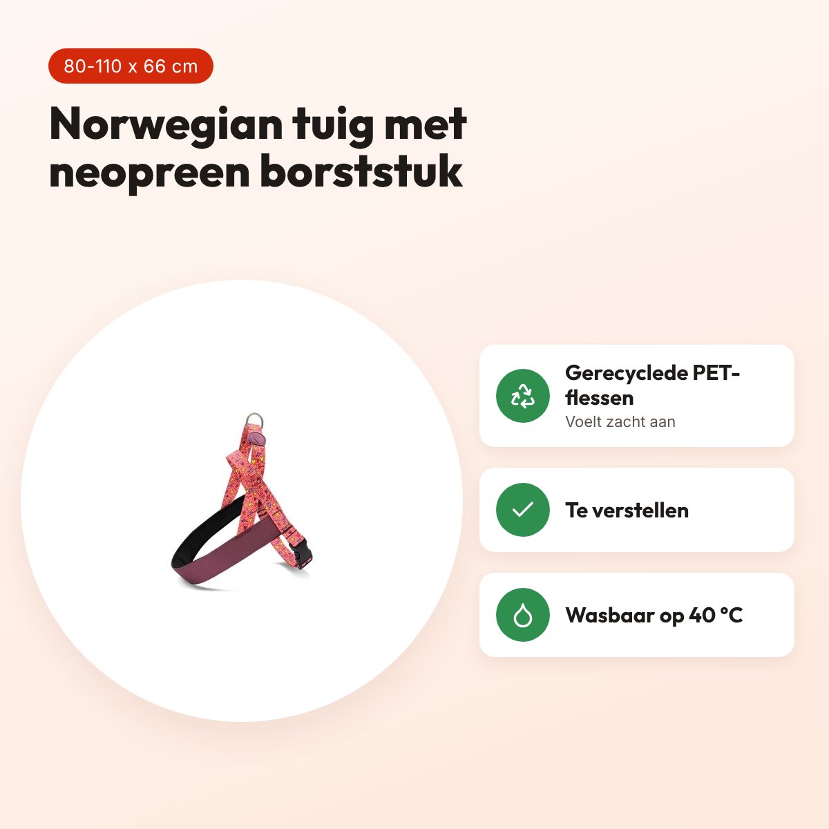 Morso hondentuig Norwegian Pink Think roze 80-110 x 66 cm – gerecycled – voordelen