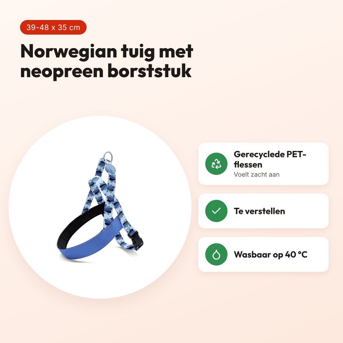 Morso hondentuig Norwegian Splash blauw 39-48 x 35 cm – gerecycled – voordelen