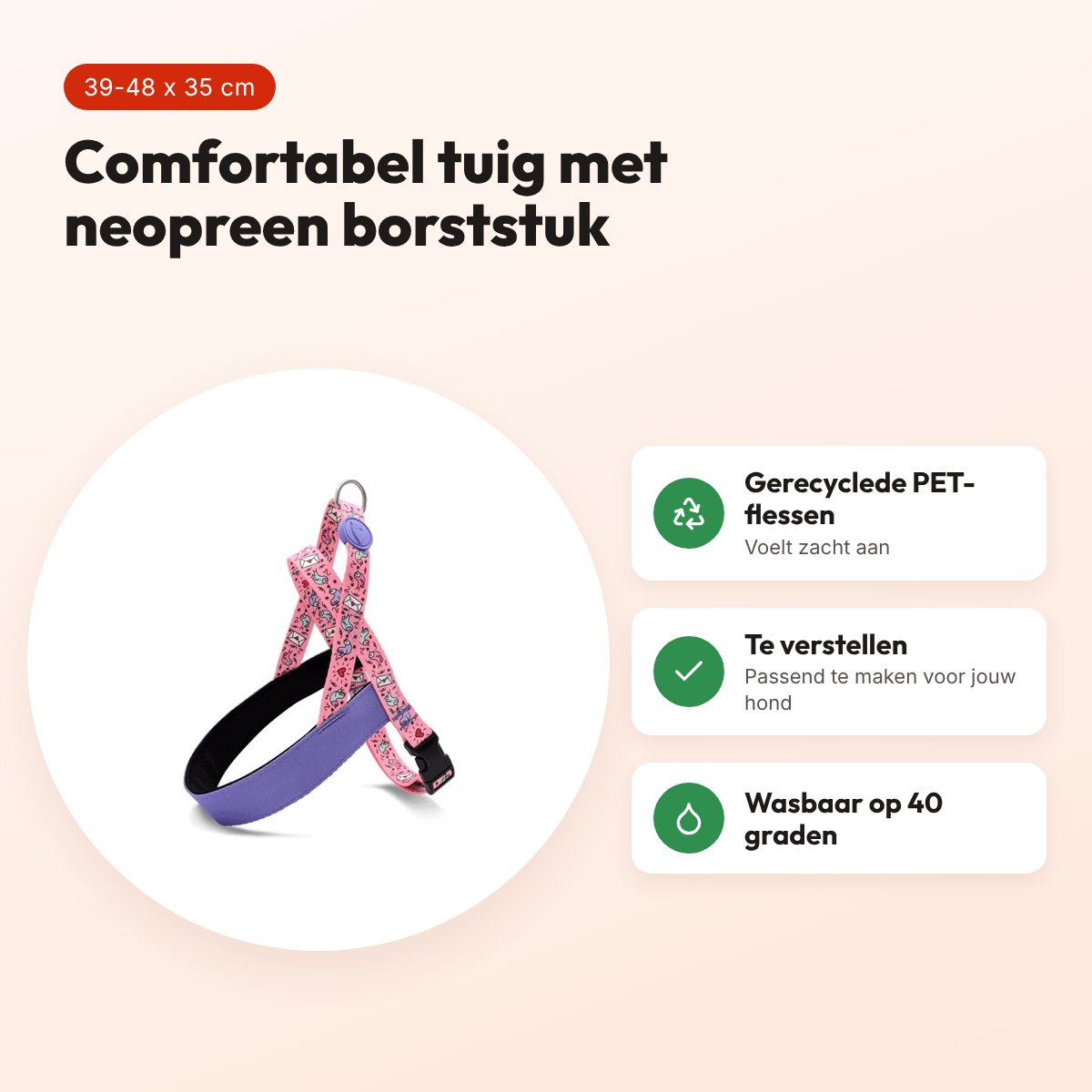 Morso hondentuig Norwegian Sweet Tweet roze 39-48 x 35 cm – gerecycled – voordelen