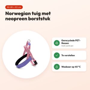 Morso hondentuig Norwegian Sweet Tweet roze 69-86 x 63 cm – gerecycled – voordelen