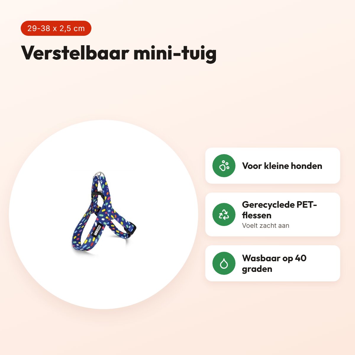 Morso mini hondentuig Color Invaders paars 29-38 x 2,5 cm – voordelen