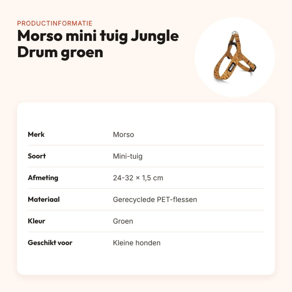 Morso mini hondentuig Jungle Drum groen 24-32 x 1,5 cm – voor kleine honden – productinformatie