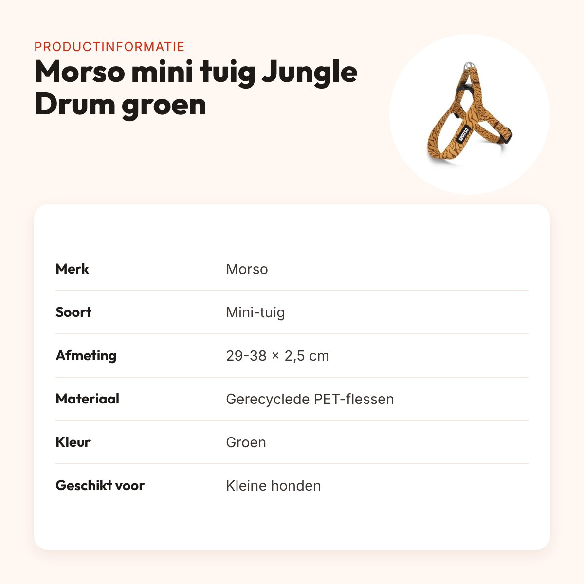 Morso mini hondentuig Jungle Drum groen 29-38 x 2,5 cm – voor kleine honden – productinformatie