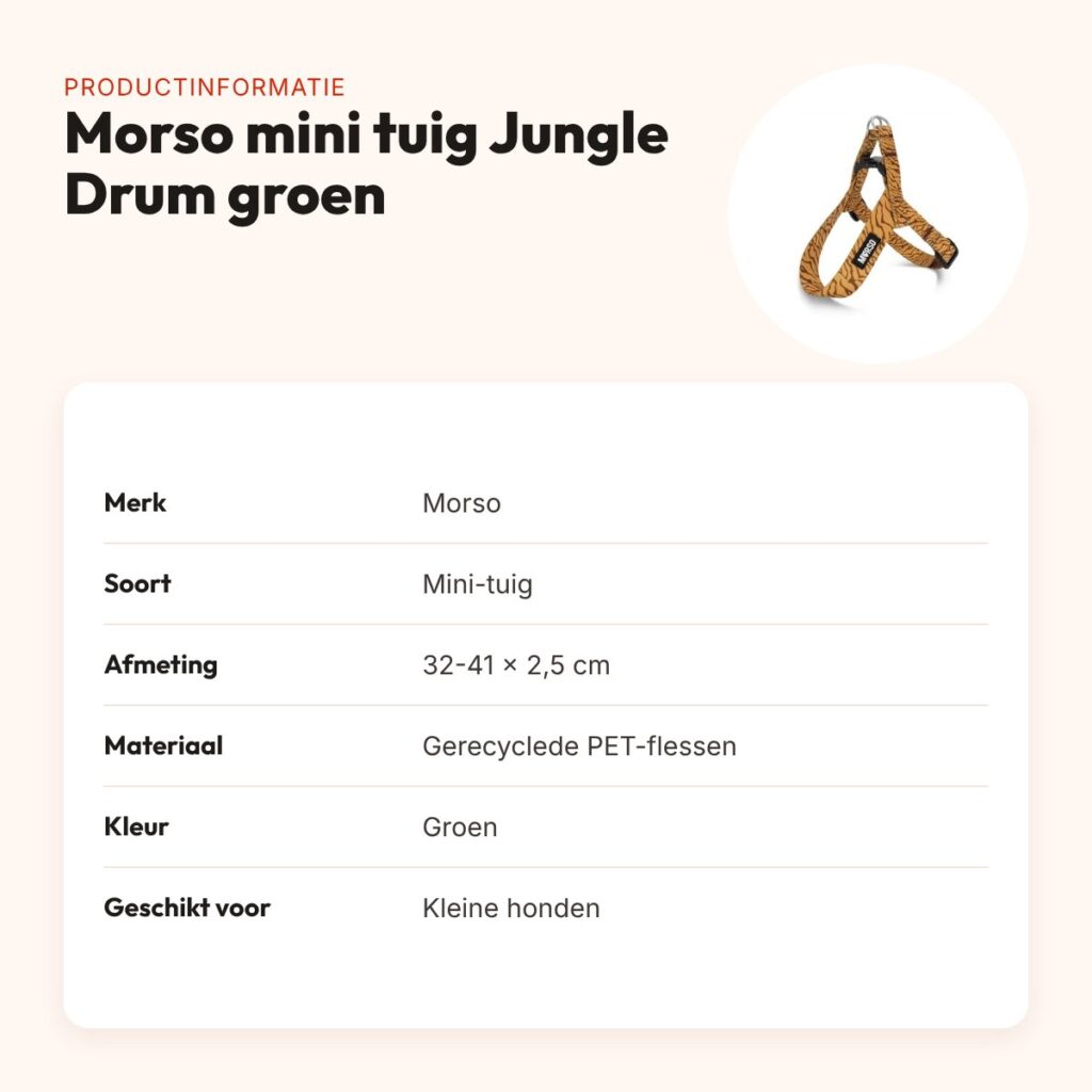 Morso mini hondentuig Jungle Drum groen 32-41 x 2,5 cm – voor kleine honden – productinformatie