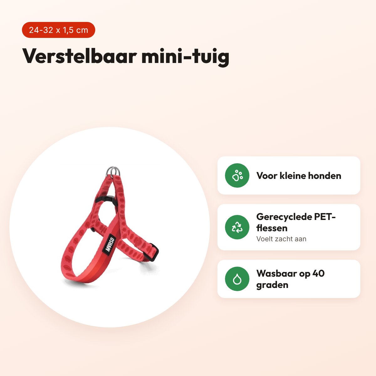 Morso mini hondentuig Lipstick roze 24-32 x 1,5 cm – voor kleine honden – voordelen