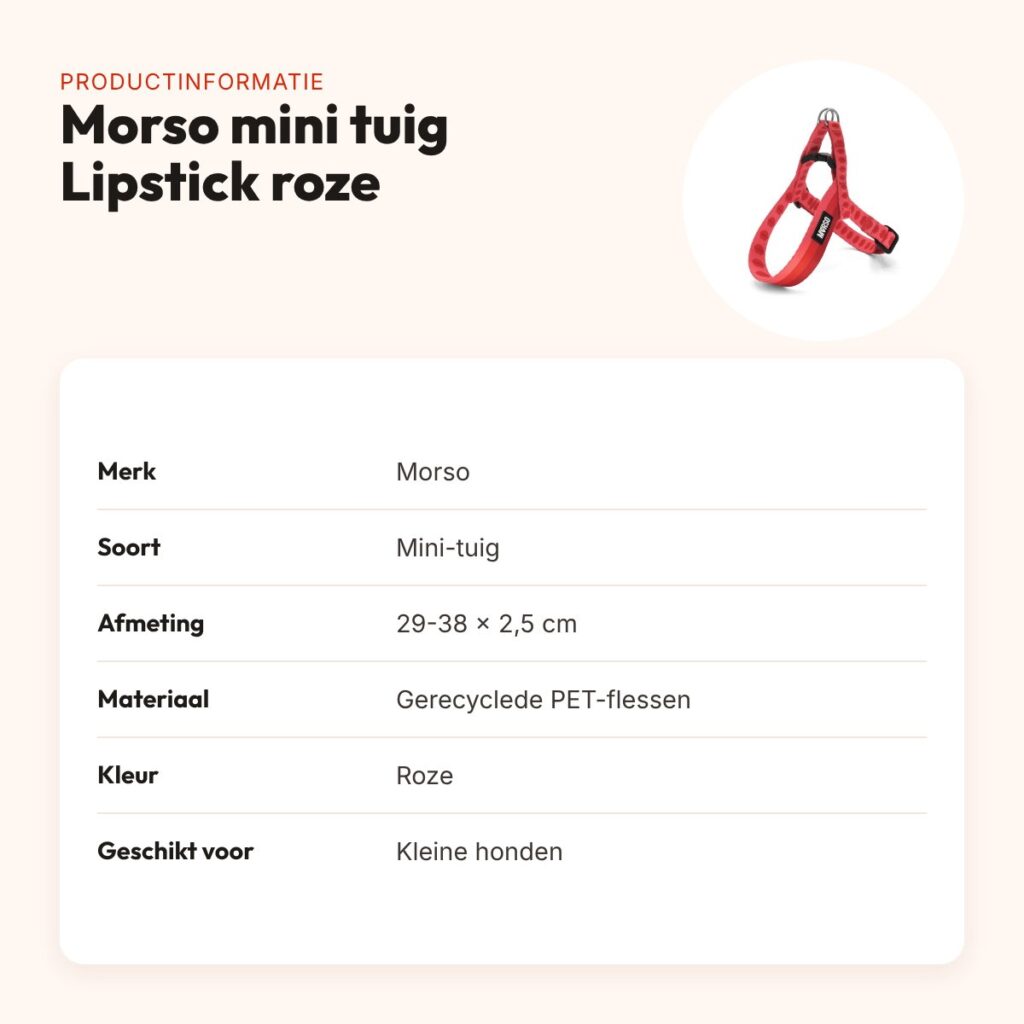 Morso mini hondentuig Lipstick roze 29-38 x 2,5 cm – voor kleine honden – productinformatie