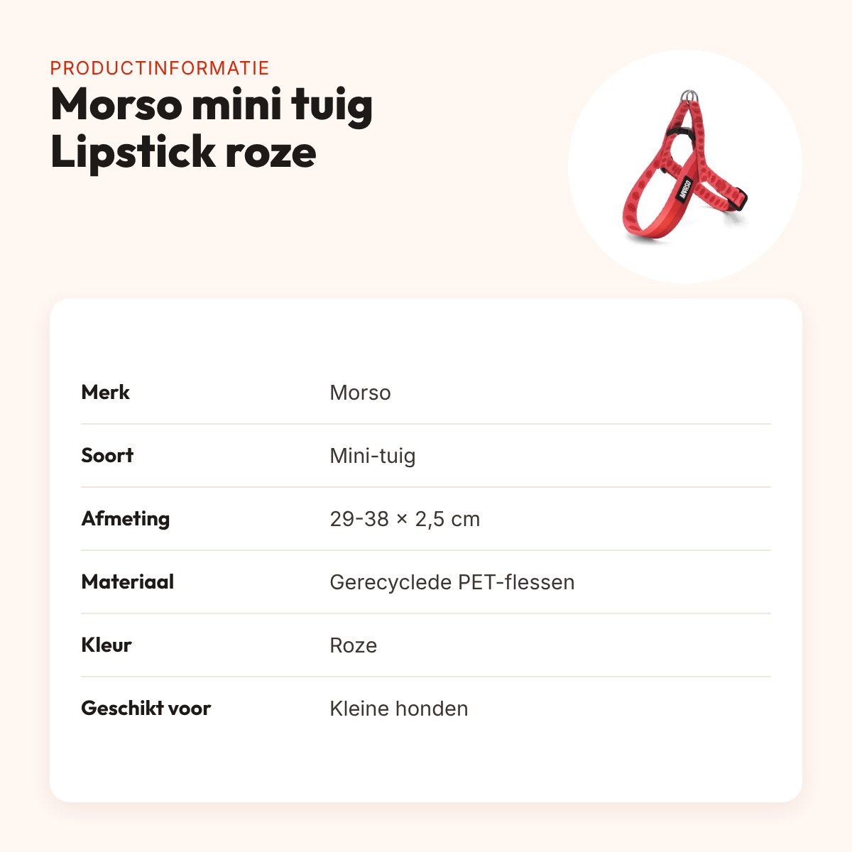 Morso mini hondentuig Lipstick roze 29-38 x 2,5 cm – voor kleine honden – productinformatie