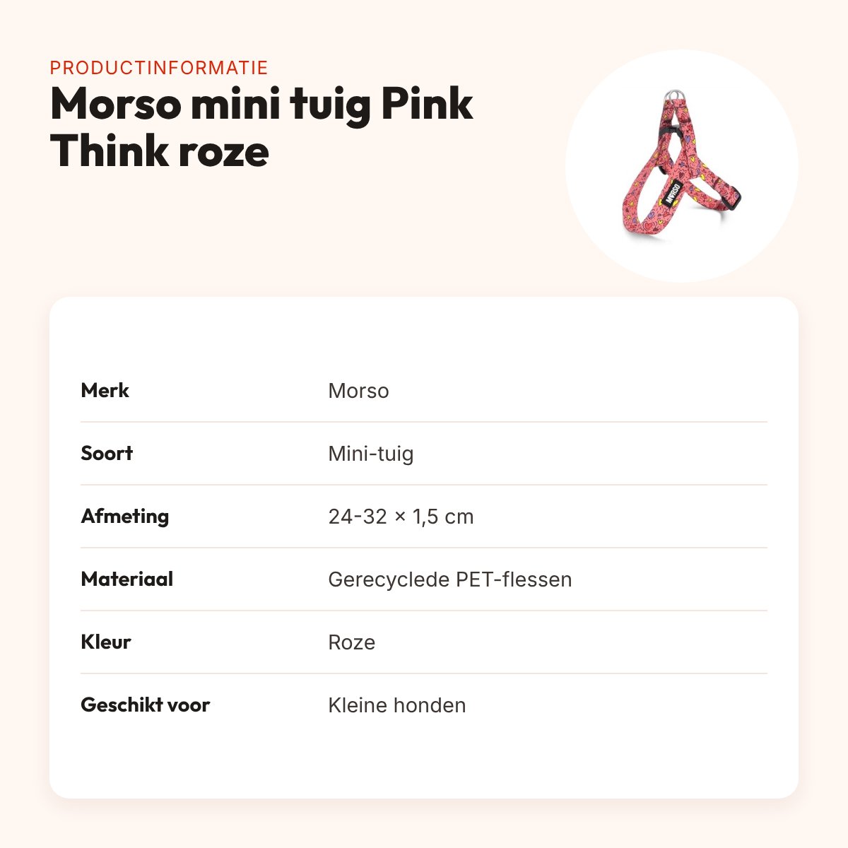 Morso mini hondentuig Pink Think roze 24-32 x 1,5 cm – voor kleine honden – productinformatie