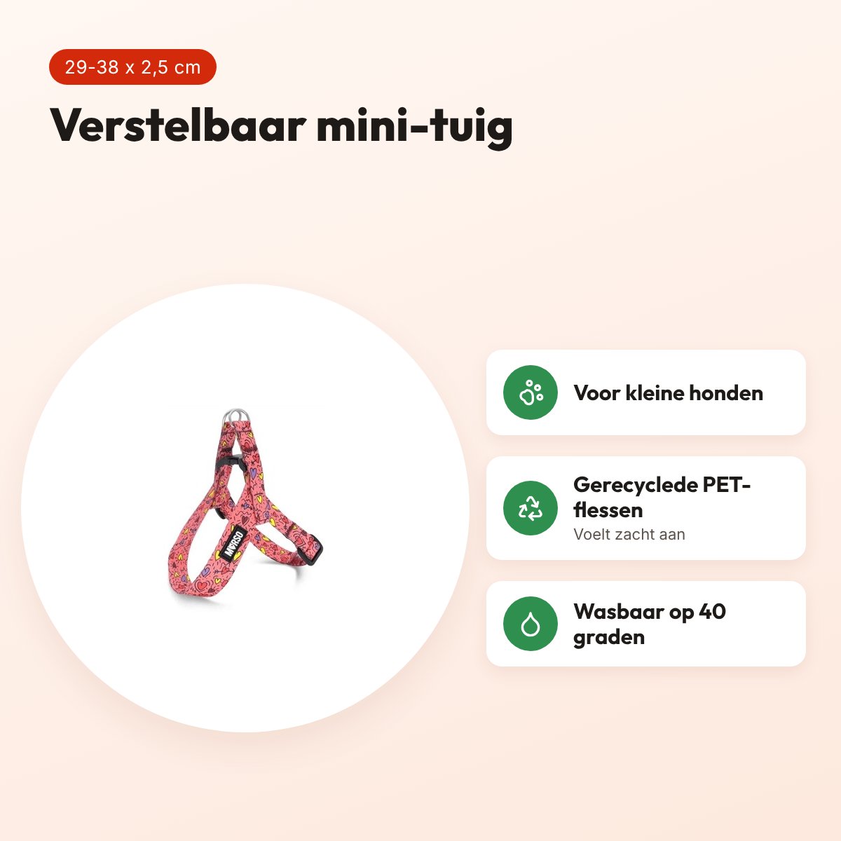 Morso mini hondentuig Pink Think roze 29-38 x 2,5 cm – voor kleine honden – voordelen