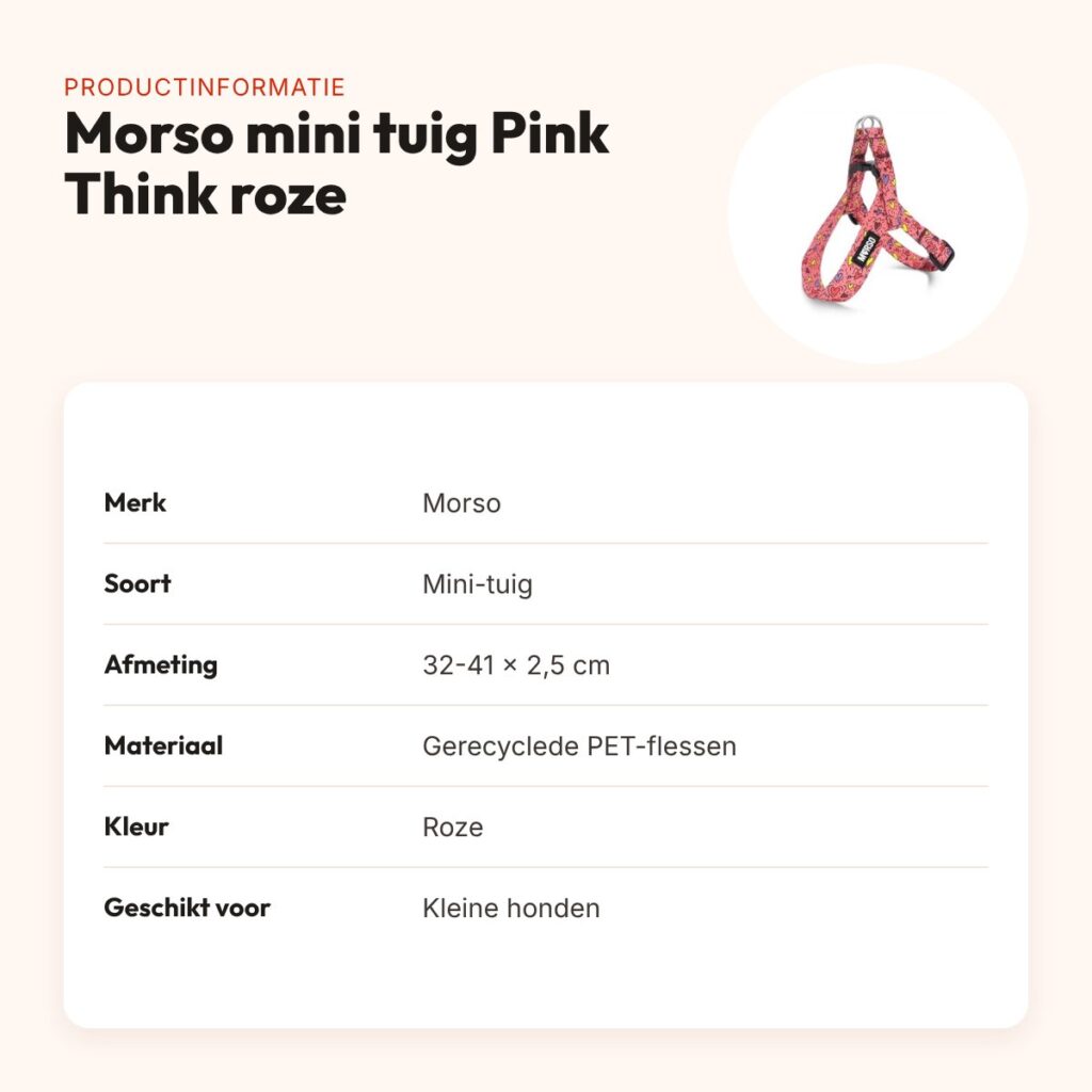 Morso mini hondentuig Pink Think roze 32-41 x 2,5 cm – voor kleine honden – productinformatie
