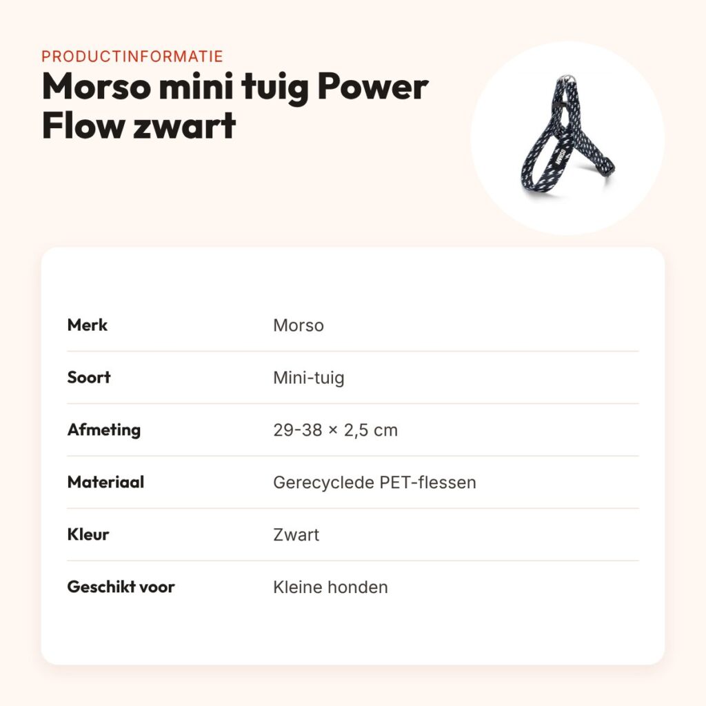 Morso mini hondentuig Power Flow zwart 29-38 x 2,5 cm – voor kleine honden – productinformatie