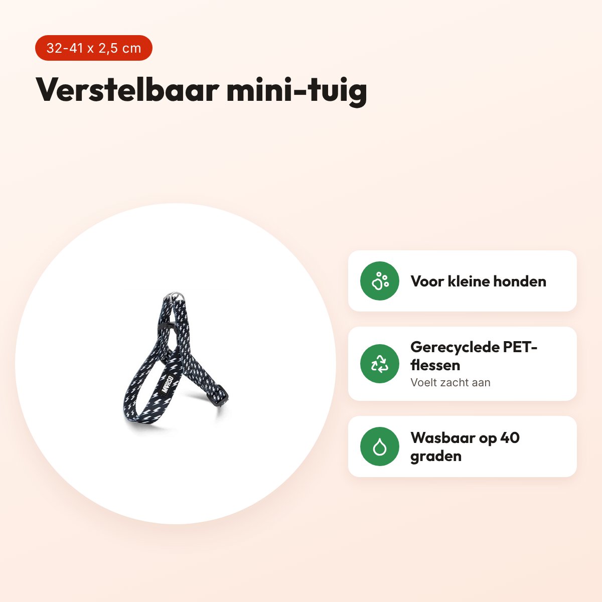 Morso mini hondentuig Power Flow zwart 32-41 x 2,5 cm – voor kleine honden – voordelen