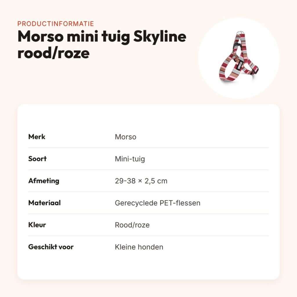 Morso mini hondentuig Skyline rood/roze 29-38 x 2,5 cm – voor kleine honden – productinformatie