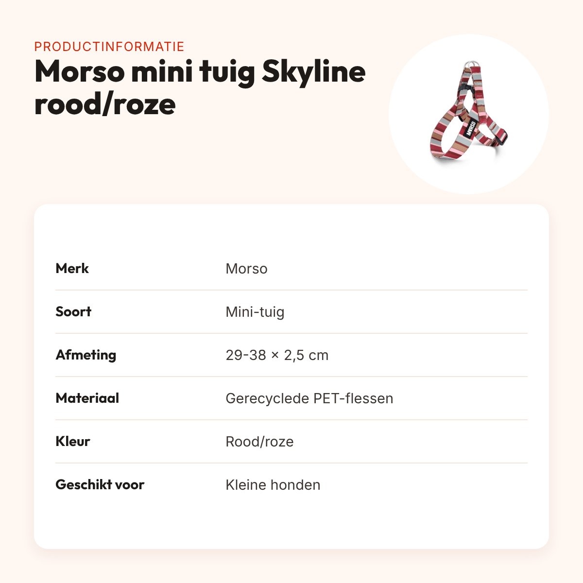 Morso mini hondentuig Skyline rood/roze 29-38 x 2,5 cm – voor kleine honden – productinformatie