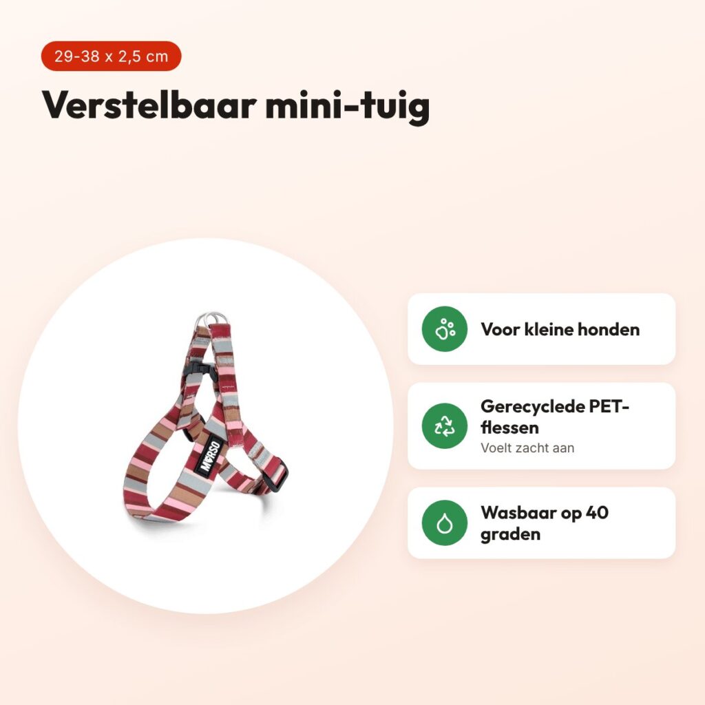 Morso mini hondentuig Skyline rood/roze 29-38 x 2,5 cm – voor kleine honden – voordelen
