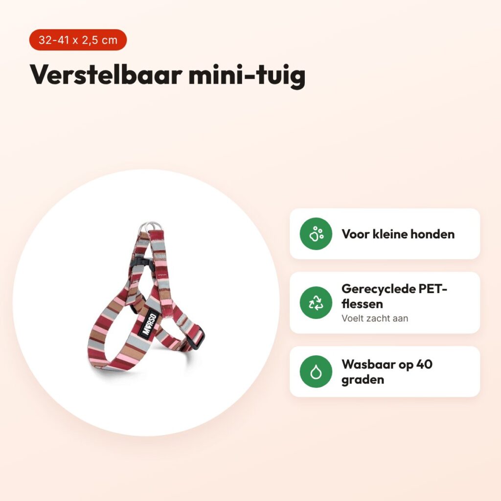 Morso mini hondentuig Skyline rood/roze 32-41 x 2,5 cm – voor kleine honden – voordelen