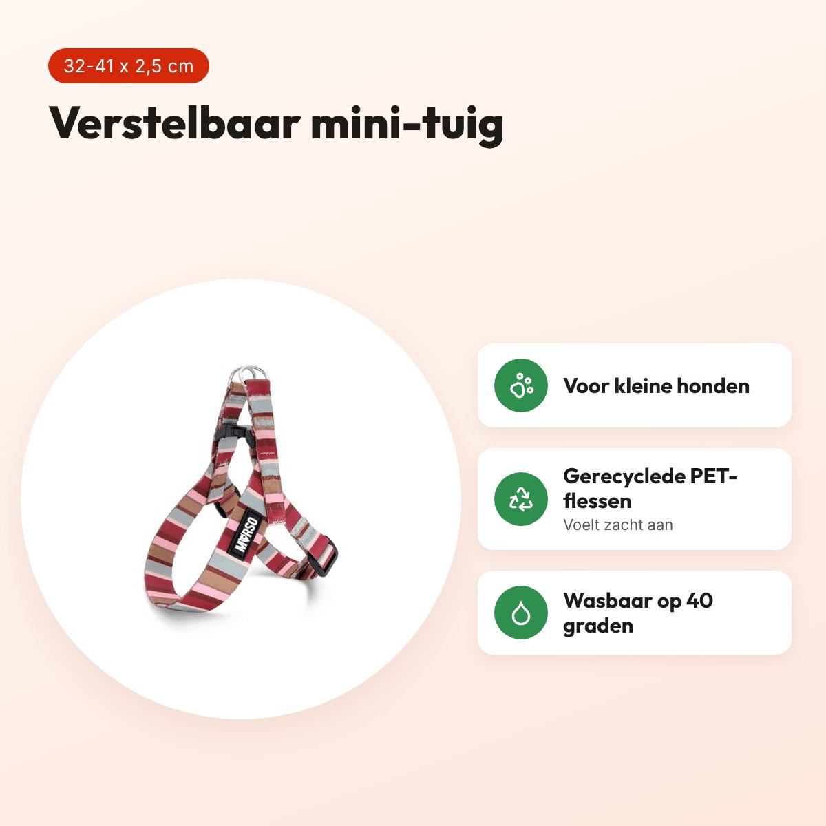 Morso mini hondentuig Skyline rood/roze 32-41 x 2,5 cm – voor kleine honden – voordelen
