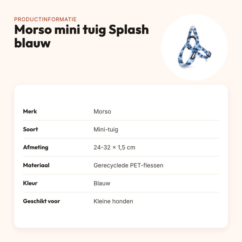 Morso mini hondentuig Splash blauw 24-32 x 1,5 cm – voor kleine honden – productinformatie