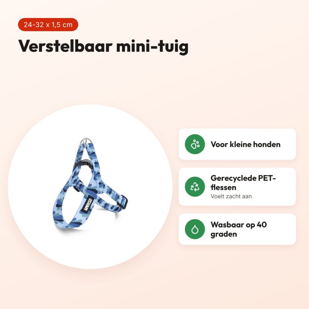 Morso mini hondentuig Splash blauw 24-32 x 1,5 cm – voor kleine honden – voordelen