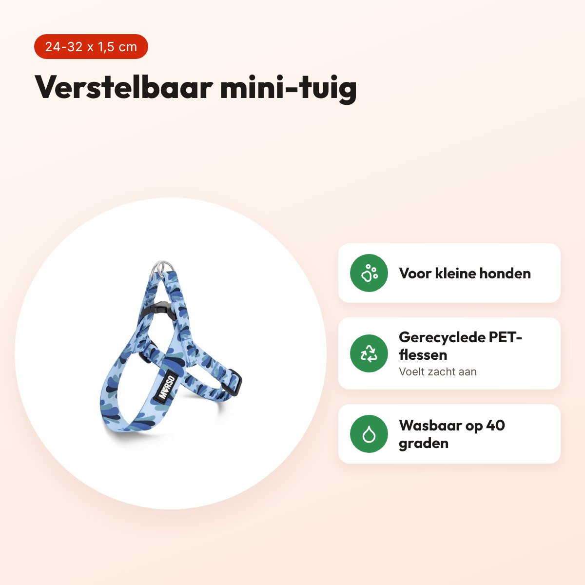 Morso mini hondentuig Splash blauw 24-32 x 1,5 cm – voor kleine honden – voordelen