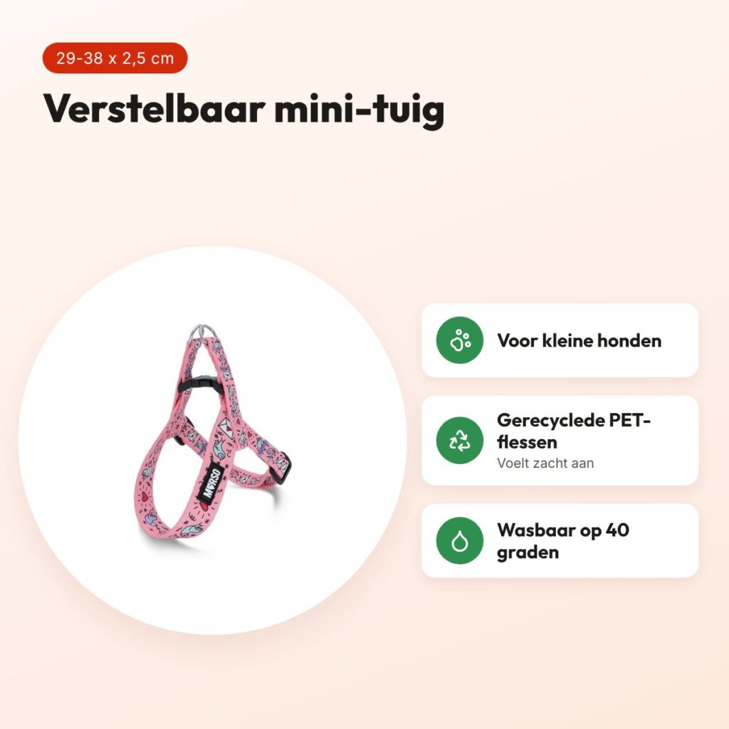 Morso mini hondentuig Sweet Tweet roze 29-38 x 2,5 cm – voor kleine honden – voordelen