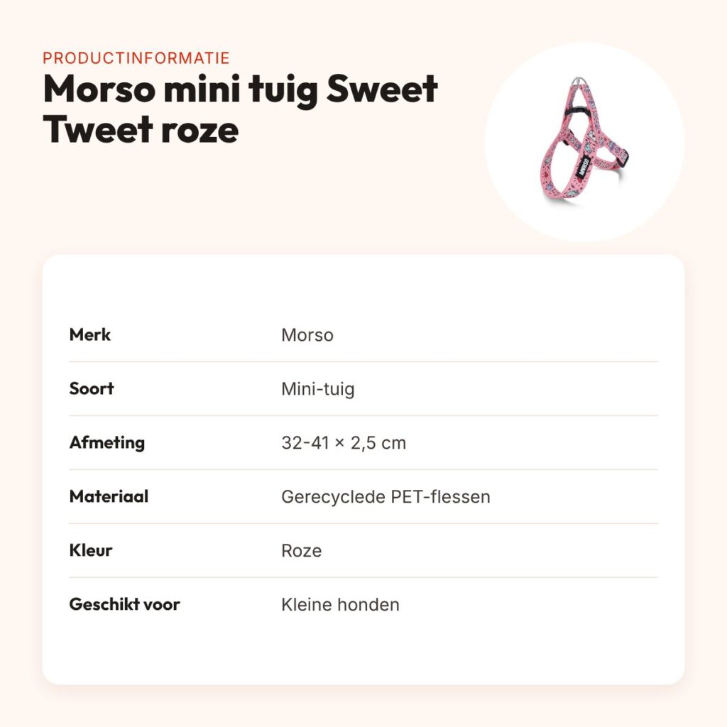 Morso mini hondentuig Sweet Tweet roze 32-41 x 2,5 cm – voor kleine honden – productinformatie
