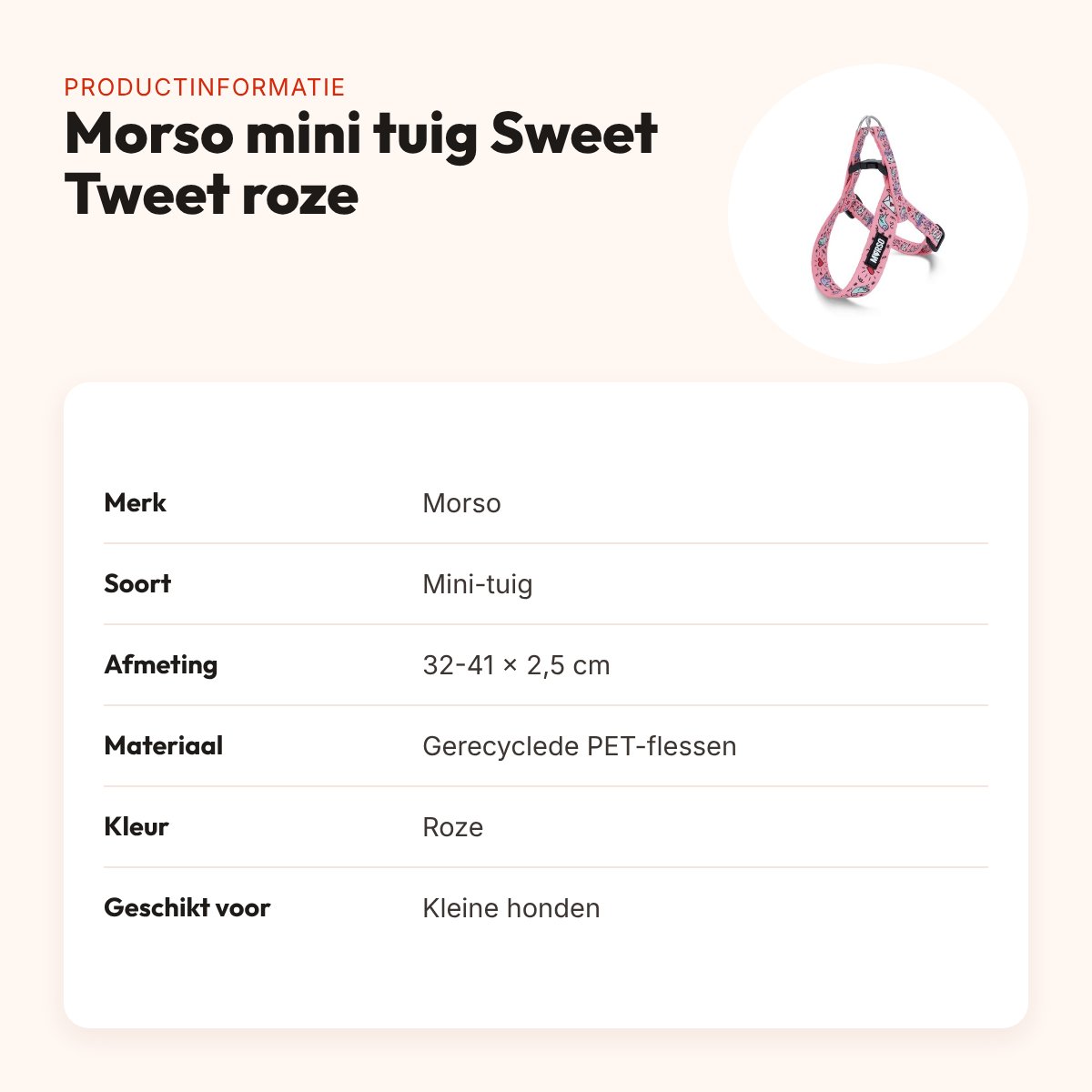 Morso mini hondentuig Sweet Tweet roze 32-41 x 2,5 cm – voor kleine honden – productinformatie
