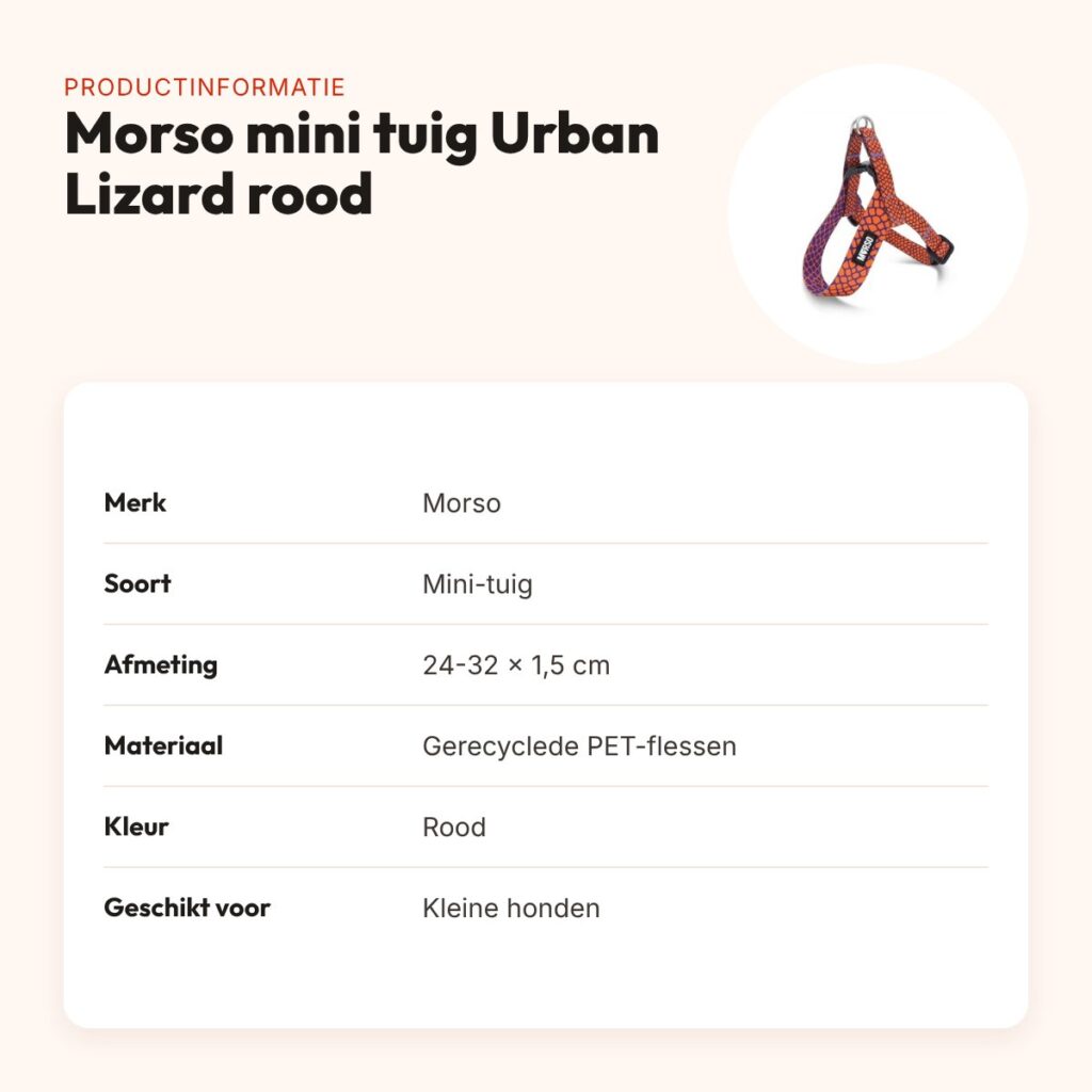 Morso mini hondentuig Urban Lizard rood 24-32 x 1,5 cm – voor kleine honden – productinformatie