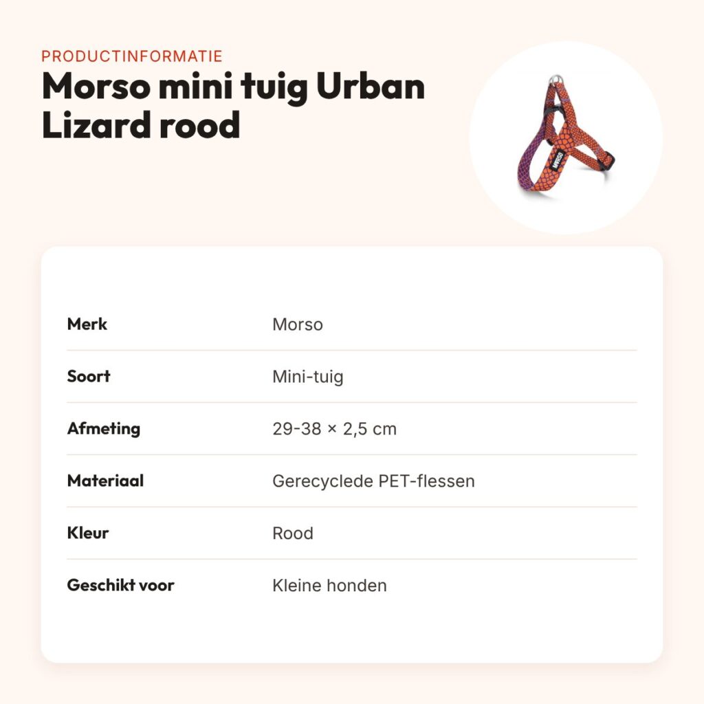 Morso mini hondentuig Urban Lizard rood 29-38 x 2,5 cm – voor kleine honden – productinformatie