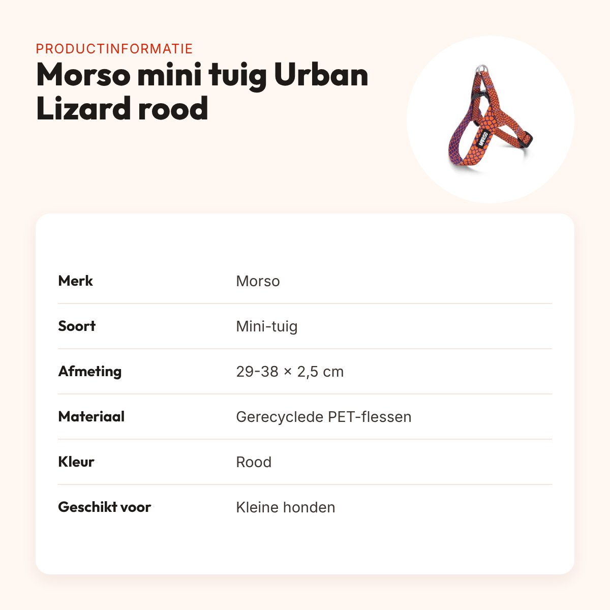 Morso mini hondentuig Urban Lizard rood 29-38 x 2,5 cm – voor kleine honden – productinformatie