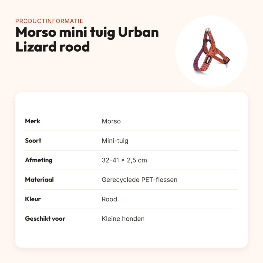 Morso mini hondentuig Urban Lizard rood 32-41 x 2,5 cm – voor kleine honden – productinformatie