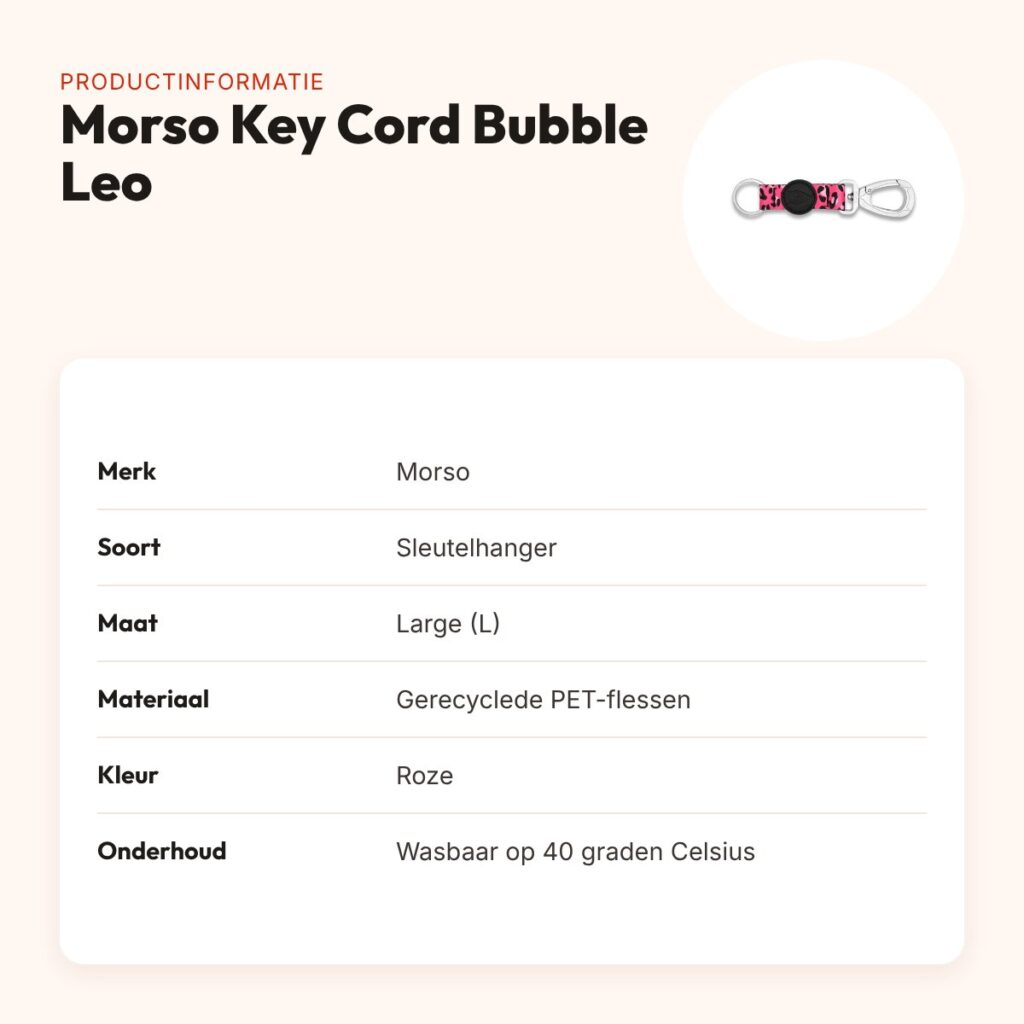 Morso sleutelhanger Key Cord Bubble Leo roze maat L – gerecycled – productinformatie