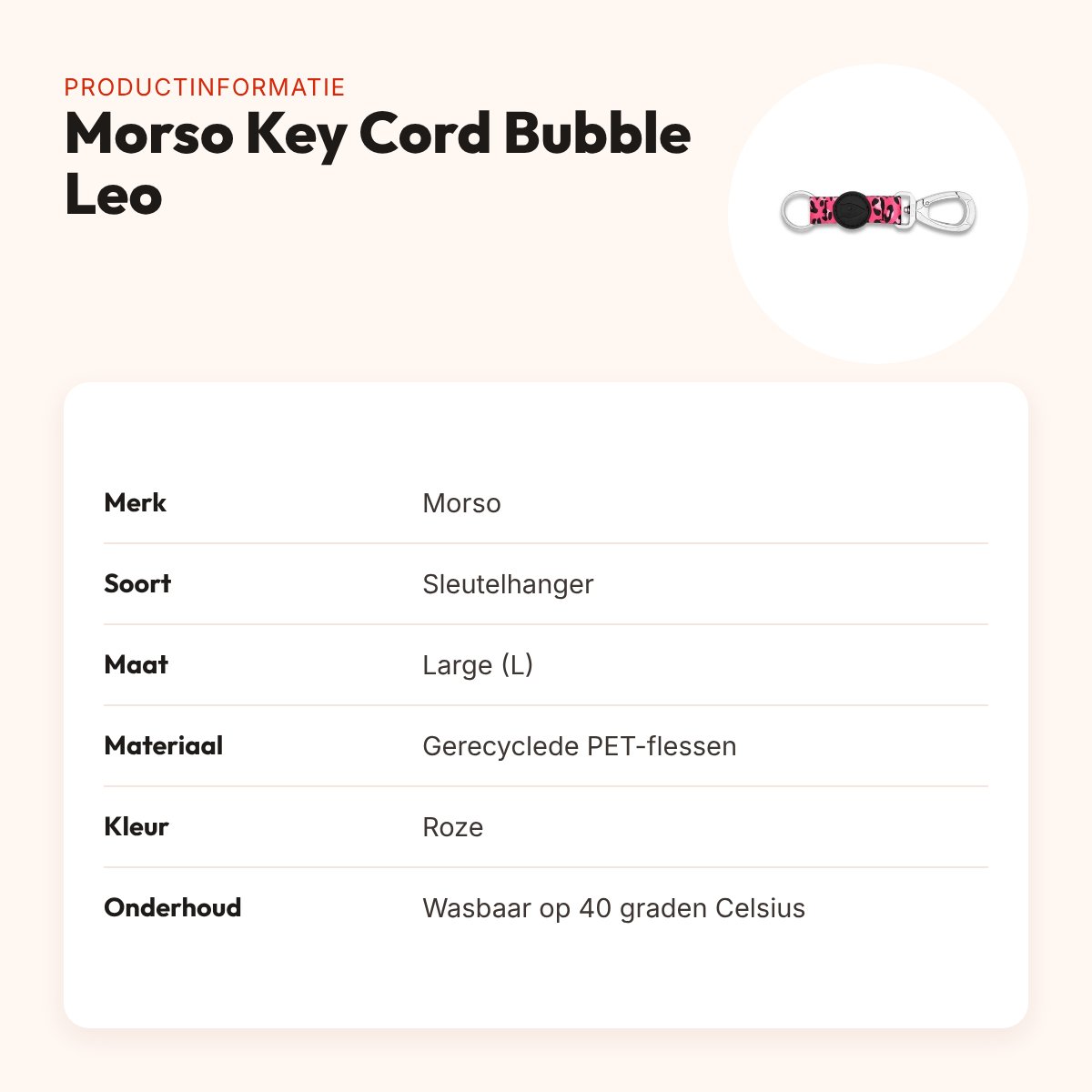 Morso sleutelhanger Key Cord Bubble Leo roze maat L – gerecycled – productinformatie