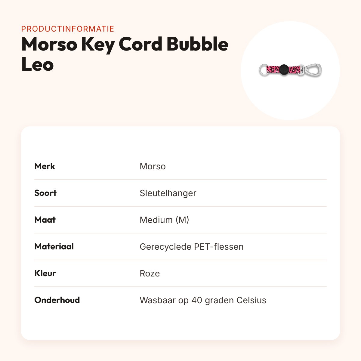 Morso sleutelhanger Key Cord Bubble Leo roze maat M – gerecycled – productinformatie