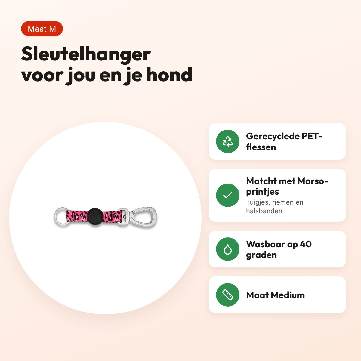 Morso sleutelhanger Key Cord Bubble Leo roze maat M – gerecycled – voordelen