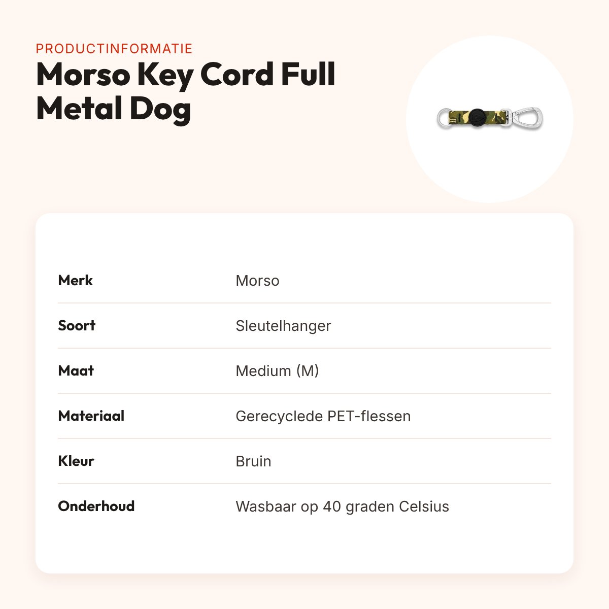 Morso sleutelhanger Key Cord Full Metal Dog bruin maat M – gerecycled – productinformatie