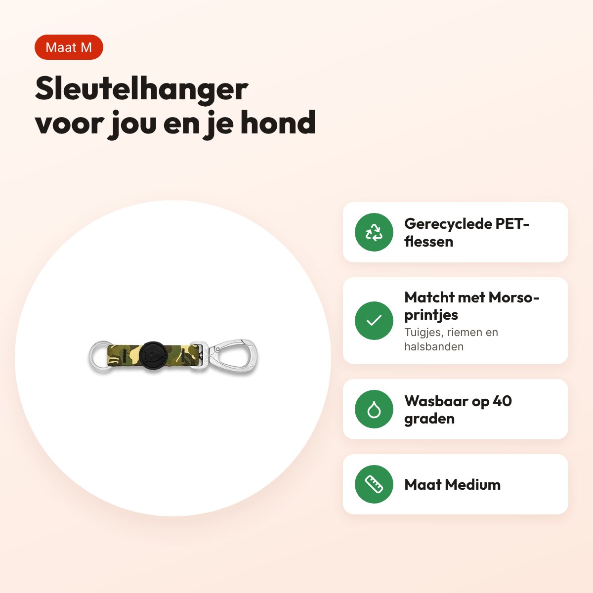 Morso sleutelhanger Key Cord Full Metal Dog bruin maat M – gerecycled – voordelen