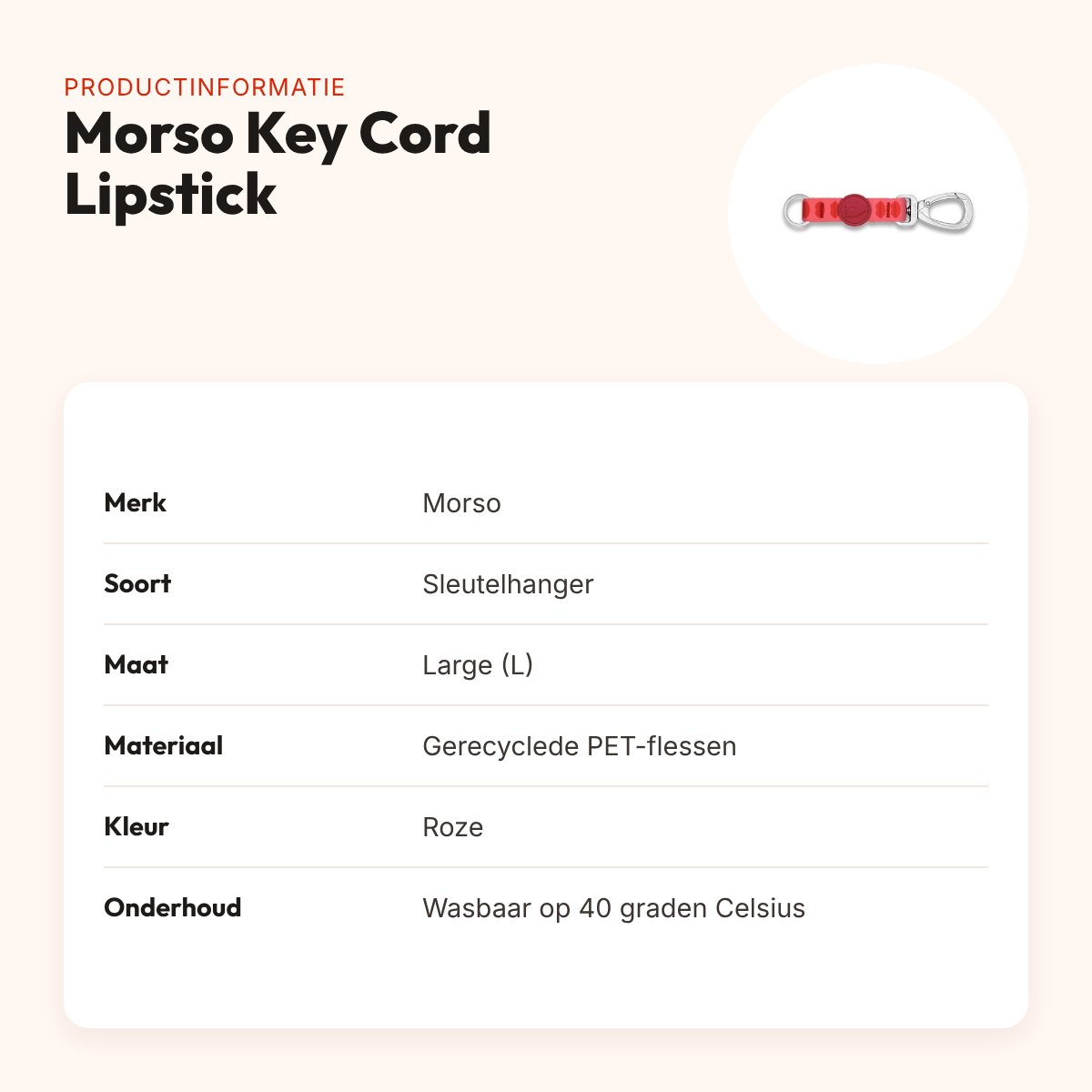 Morso sleutelhanger Key Cord Gerecycled Lipstick roze L – productinformatie